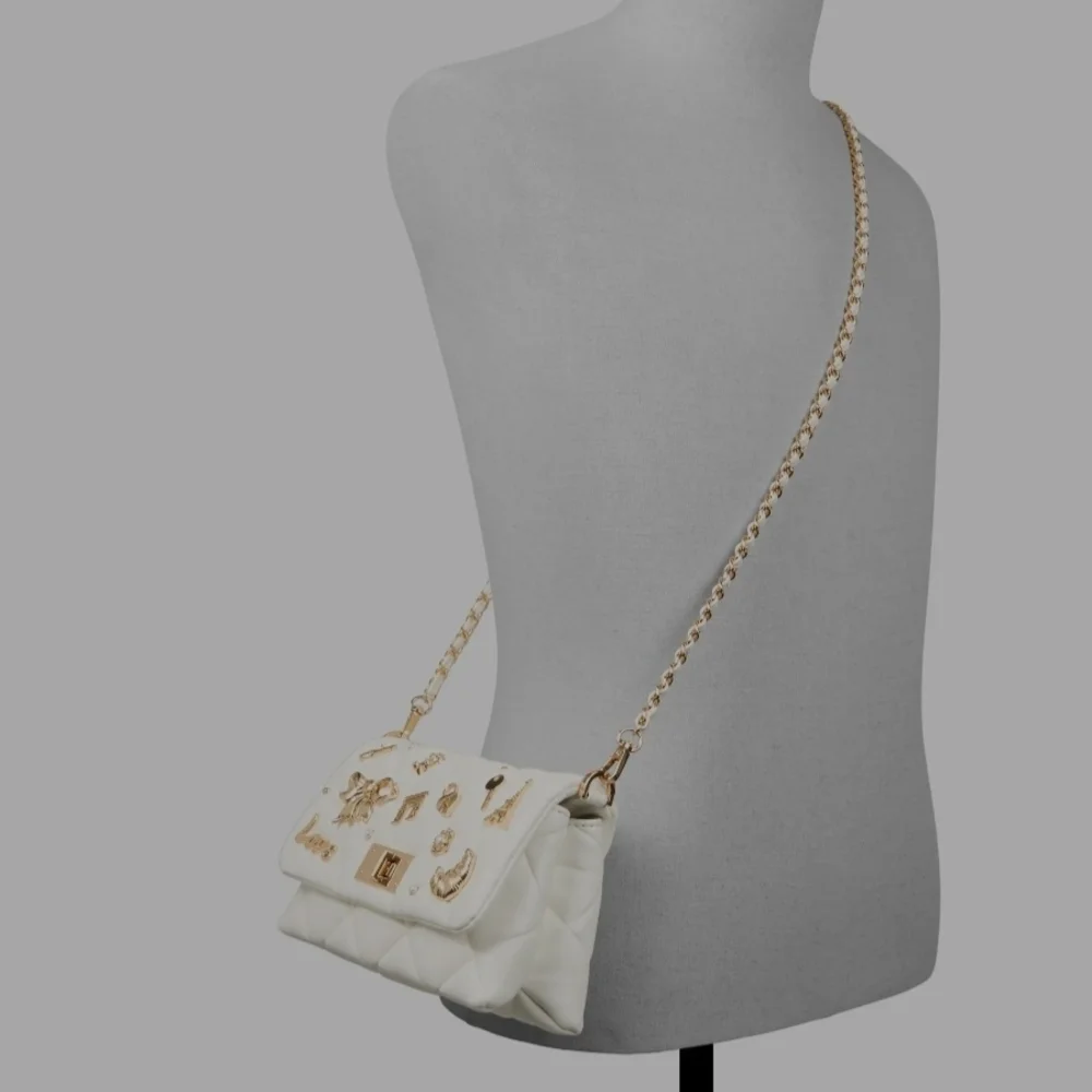 Aldo White Quilted Clutch with Gold Charms - Picture 8 of 8
